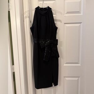Eliza J Black Midi Dress with Sequin Bow